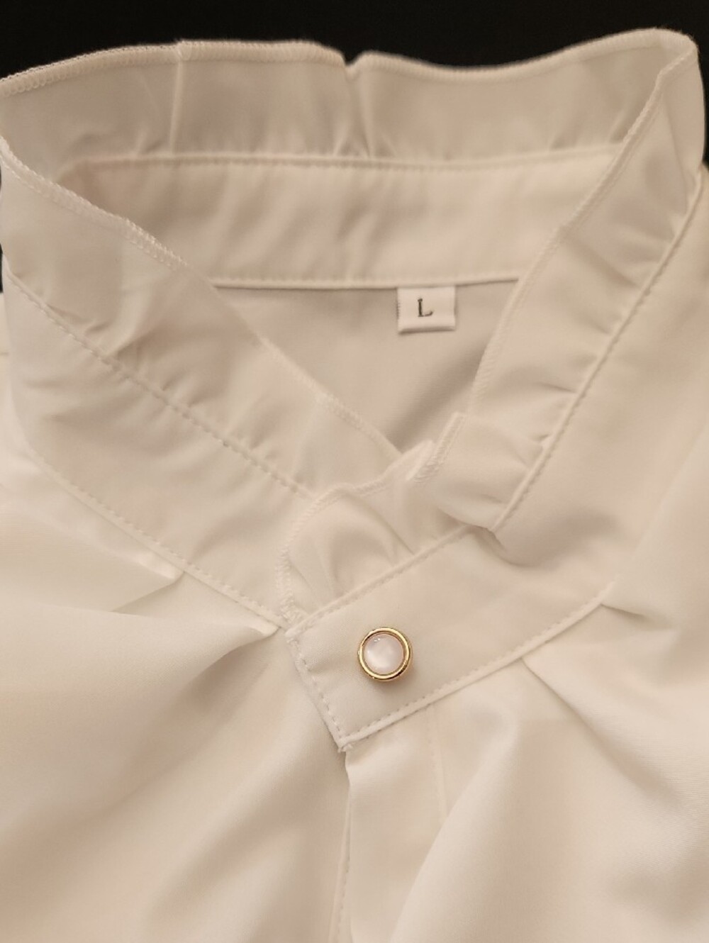 White Ruffled Front Button Blouse - Picture 2 of 7